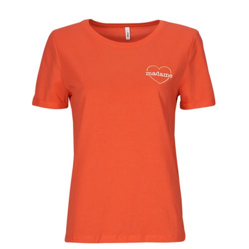 T-shirt Only ONLBEATE LIFE S/S HEART TOP CS JRS in rosso, maniche corte per donna. Design elegante con cuore, ideale per uno stile casual e moderno. Perfetta per le stagioni estive, facile da abbinare con jeans o pantaloni leggeri. Acquista ora e aggiorna il tuo guardaroba con questa trendy maglietta.