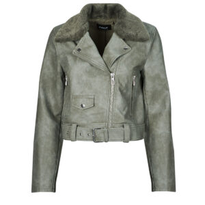 Giacca in pelle  Only  ONLMACY   Grigio -   Giacche in pelle Donna