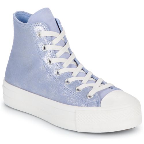 Sneakers alte Converse CHUCK TAYLOR ALL STAR LIFT PLATFORM SUEDE SHIMMER in blu, perfette per un look casual e trendy. Design elegante e confortevole, queste scarpe da donna sono ideali per ogni occasione. Acquista ora le tue Converse CHUCK TAYLOR per un tocco di stile unico!