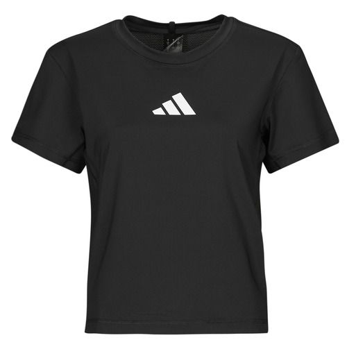 T-shirt Adidas Training Adaptive Workout T-Shirt nera maniche corte per donna, ideale per allenamenti e attività sportive. Tessuto traspirante e design adattivo per massimo comfort e performance. Perfetta per il fitness e il tempo libero, combina stile e funzionalità.