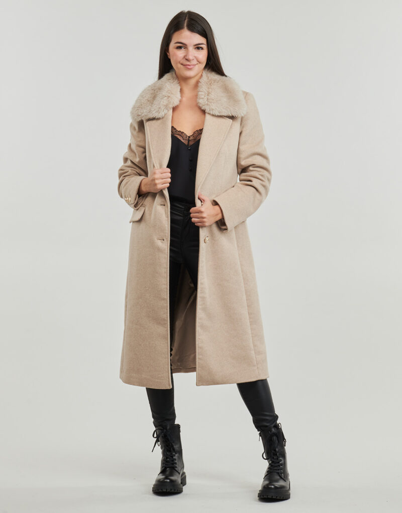 Mantella Guess NANCY FIT COAT FAUX FUR COLLAR Beige Mantelle Donna - 2