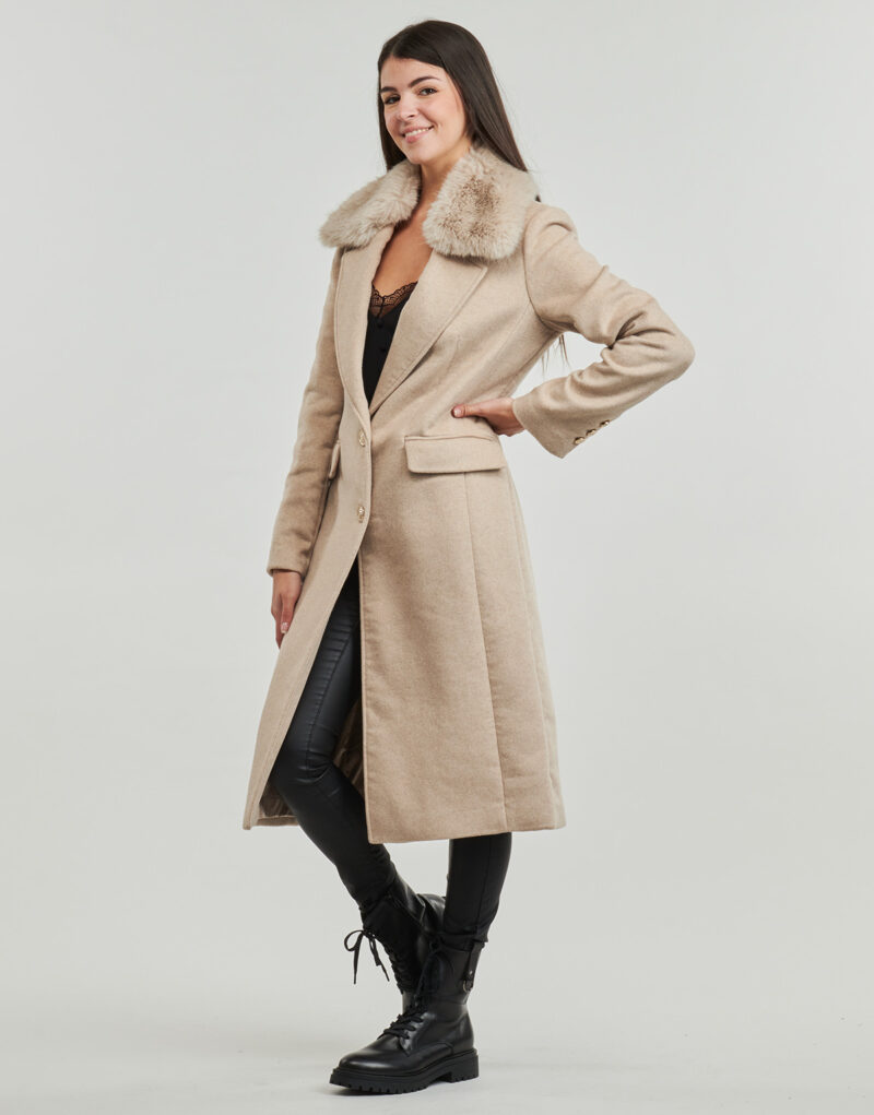 Mantella Guess NANCY FIT COAT FAUX FUR COLLAR Beige Mantelle Donna - 3