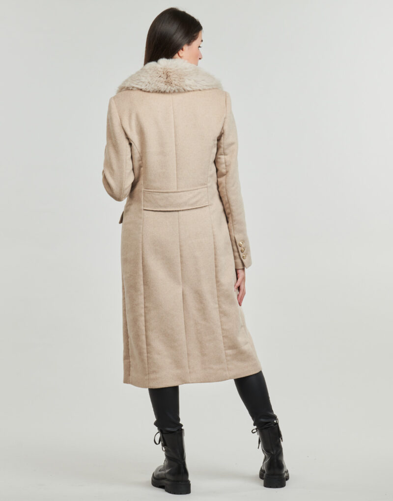Mantella Guess NANCY FIT COAT FAUX FUR COLLAR Beige Mantelle Donna - 4