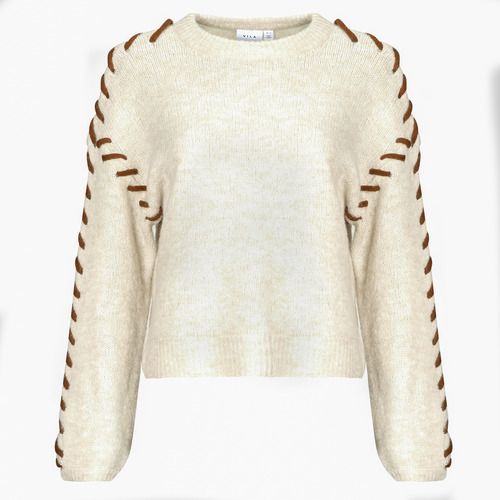 "Maglione Donna Vila VIHADDIE in beige, elegante e versatile, ideale per ogni occasione. Realizzato in morbido tessuto, perfetto per l'autunno e l'inverno. Aggiungi un tocco di stile al tuo guardaroba con questo maglione alla moda."