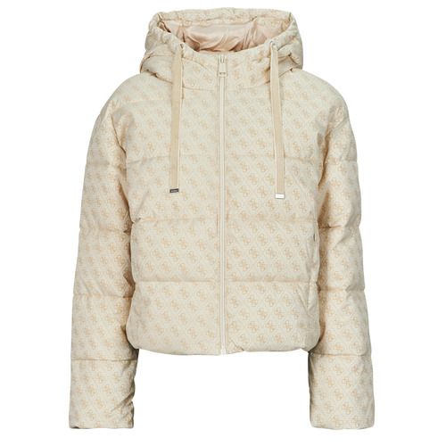 Piumino Donna Guess DAISY PUFFER LOGO FLOCK beige, elegante e trendy, con logo a flock. Ideale per l'inverno, ha un design moderno e confortevole, perfetto per ogni occasione. Acquista ora il tuo piumino Guess per un look chic e caldo.