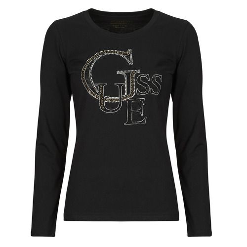 T-shirt a maniche lunghe LS RN GUESS STUDDED LOGO TEE in nero per donna, caratterizzata da un logo studded elegante e moderno. Ideale per un look casual e trendy, questa maglietta versat ile è perfetta per ogni occasione. Acquista ora la tua t-shirt Guess e aggiungi un tocco di stile al tuo guardaroba!