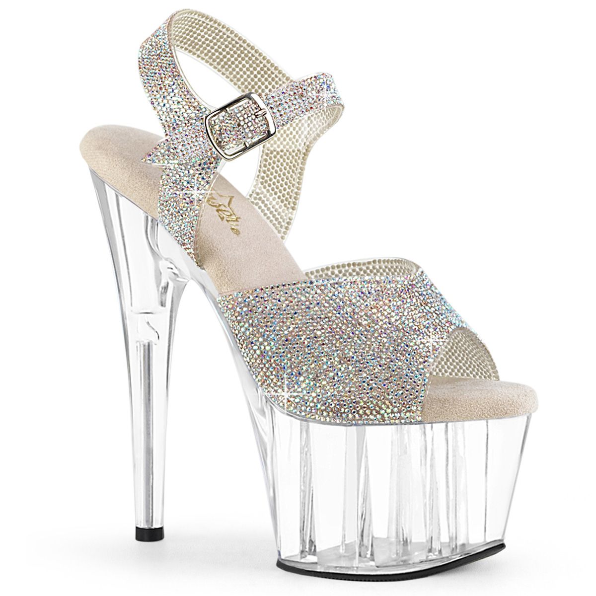 Pleaser ADORE-708N-RS ADO708N-RS/SRS-TPU/C Sandali con Cinturino  Tacco Altissimo 17 Plateau 7.0 Argento ADO708N-RS/SRS-TPU/C