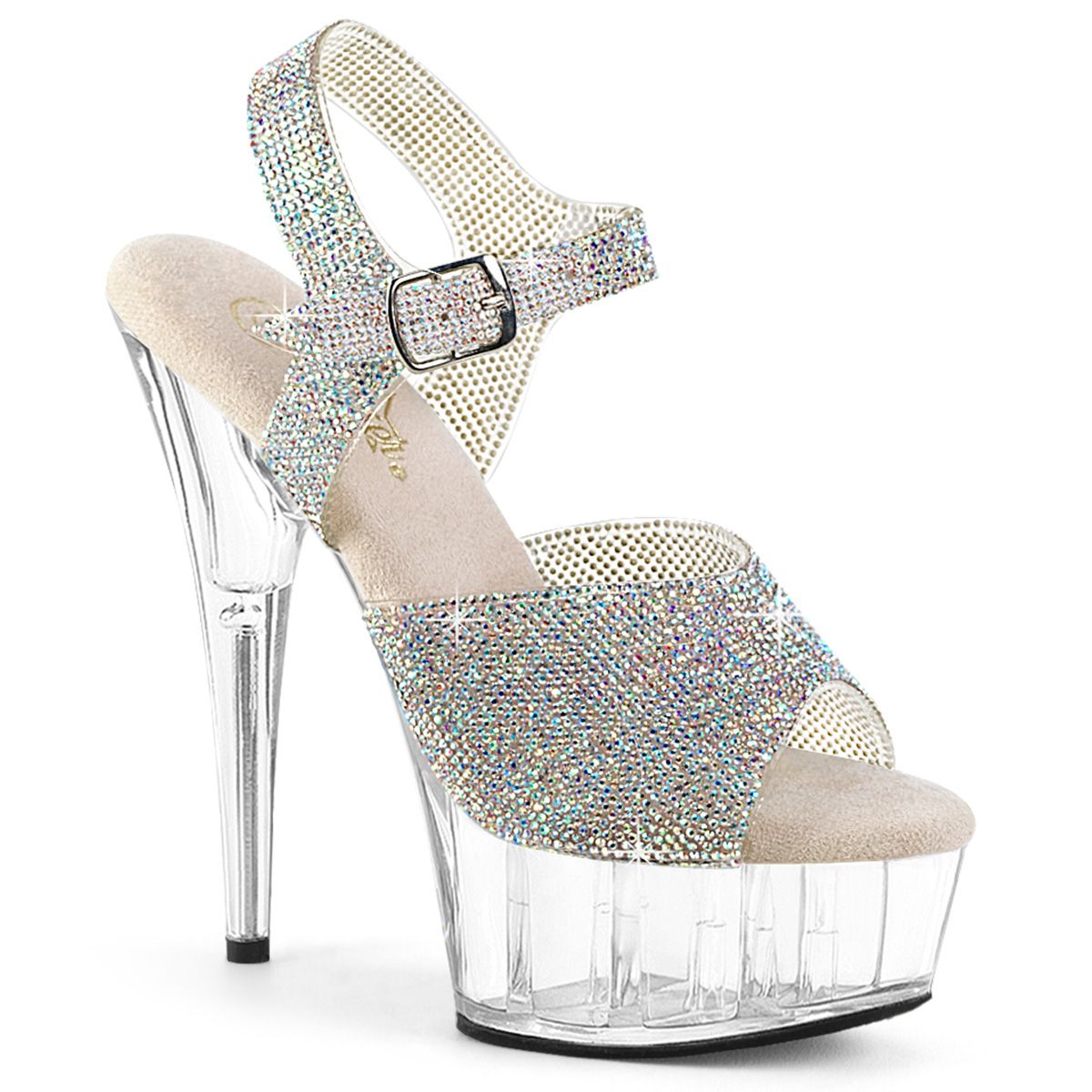 Pleaser DELIGHT-608N-RS DEL608N-RS/SRS-TPU/C Sandali con Cinturino  Tacco Altissimo 15 Plateau 4.5 Argento DEL608N-RS/SRS-TPU/C