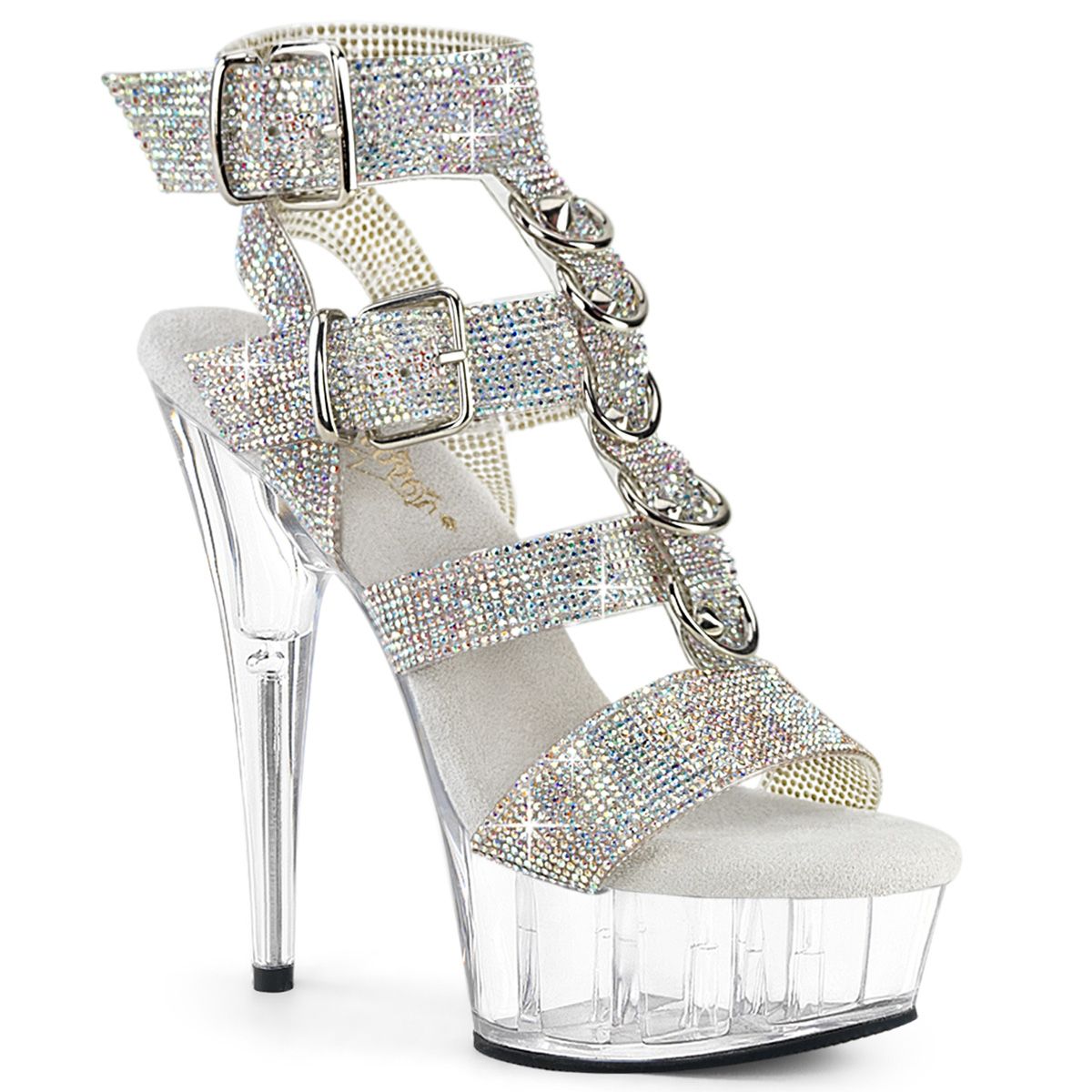 Pleaser DELIGHT-656RS DEL656RS/SRS-TPU/C Sandali con Cinturino  Tacco Altissimo 15 Plateau 4.5 Argento DEL656RS/SRS-TPU/C