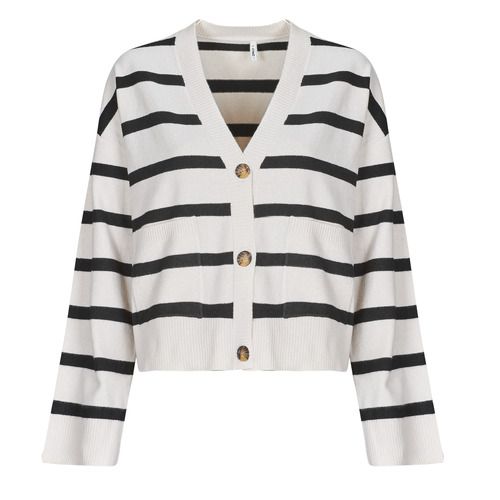 Gilet Cardigan Donna Only ONLAMA Bianco, elegante e versatile, ideale per outfit casual e formali. Realizzato in tessuto morbido, perfetto per la stagione autunnale e invernale. Aggiungi un tocco di stile al tuo guardaroba con questo capo essenziale.