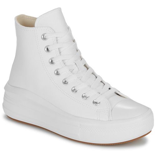 Sneakers alte Converse CHUCK TAYLOR ALL STAR MOVE PLATFORM LEATHER in bianco per donna, eleganti e versatili, perfette per ogni occasione. Design alla moda con suola platform, realizzate in pelle per massimo comfort e stile. Ideali per completare ogni outfit con un tocco contemporaneo. Acquista ora le tue Converse per un look trendy e dinamico.