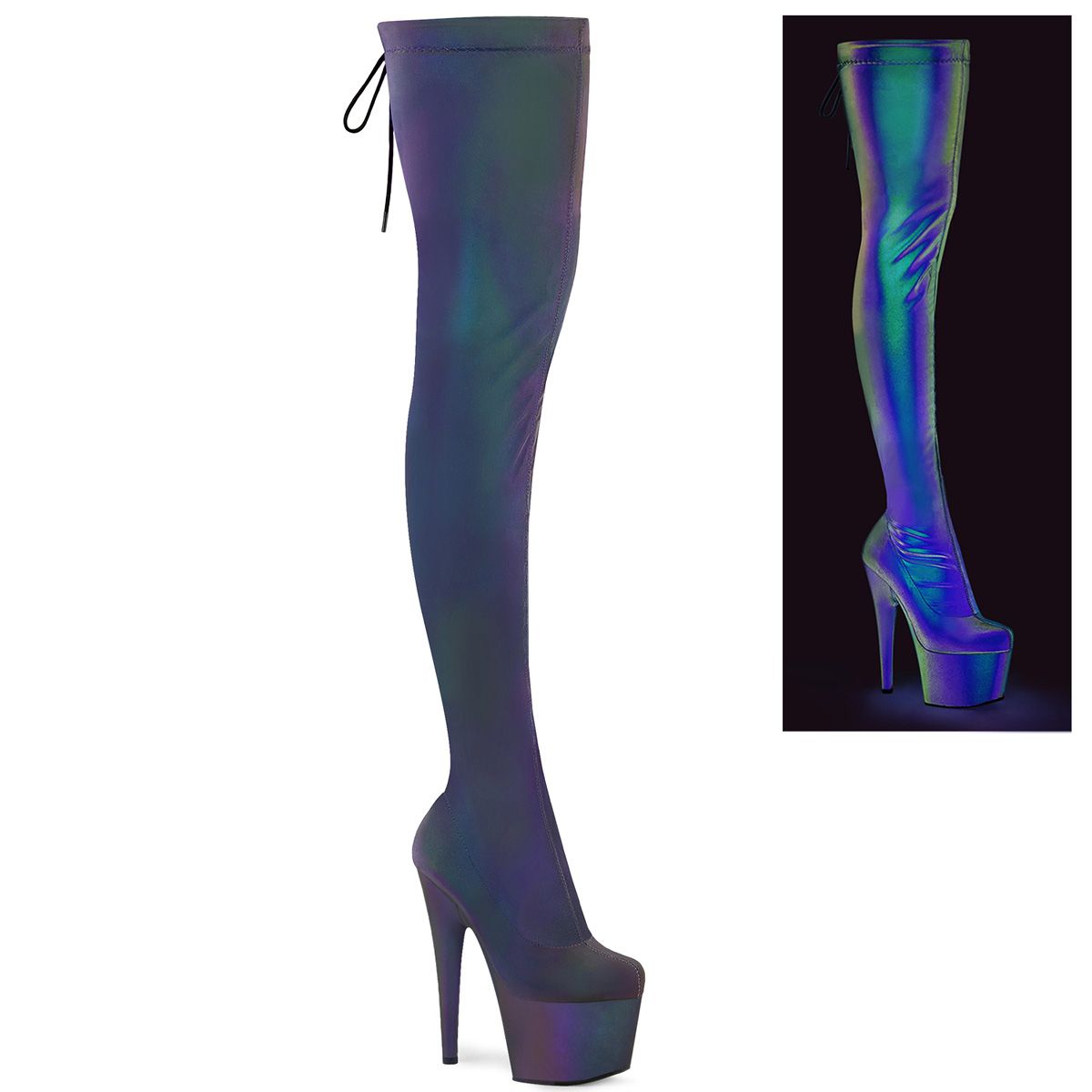 Pleaser ADORE-3008REFL ADO3008REFL/GRN-PP Stivali Donna  Tacco Altissimo 17 Plateau 7.0 Viola ADO3008REFL/GRN-PP
