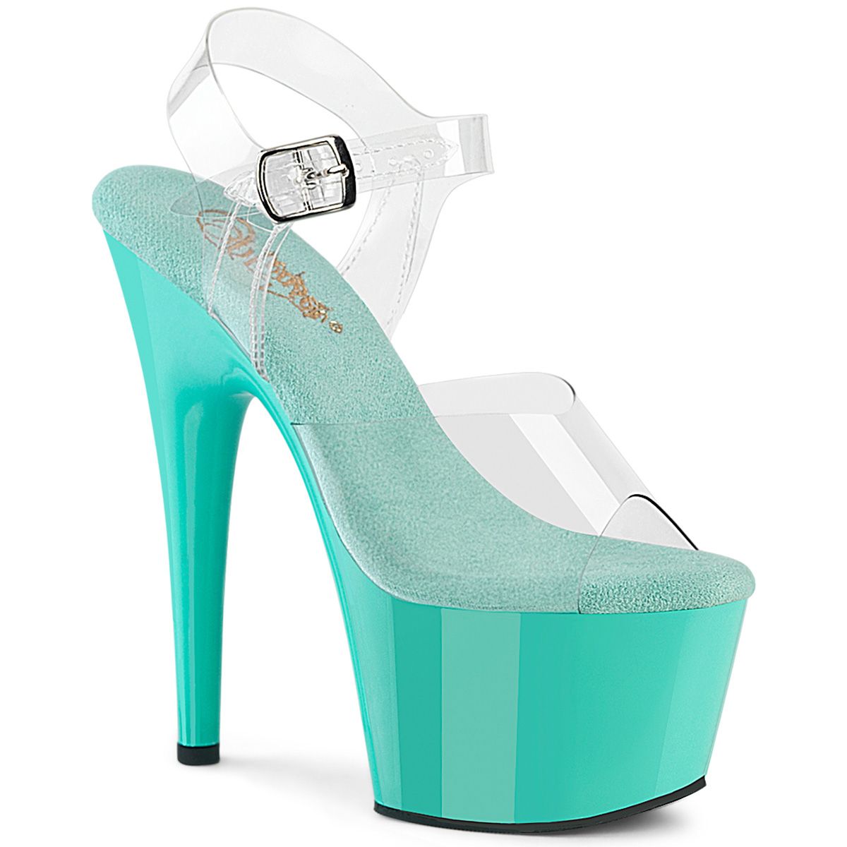 Pleaser ADORE-708 ADO708/C/AQ Sandali con Cinturino  Tacco Altissimo 17 Plateau 7.0 Trasparente ADO708/C/AQ