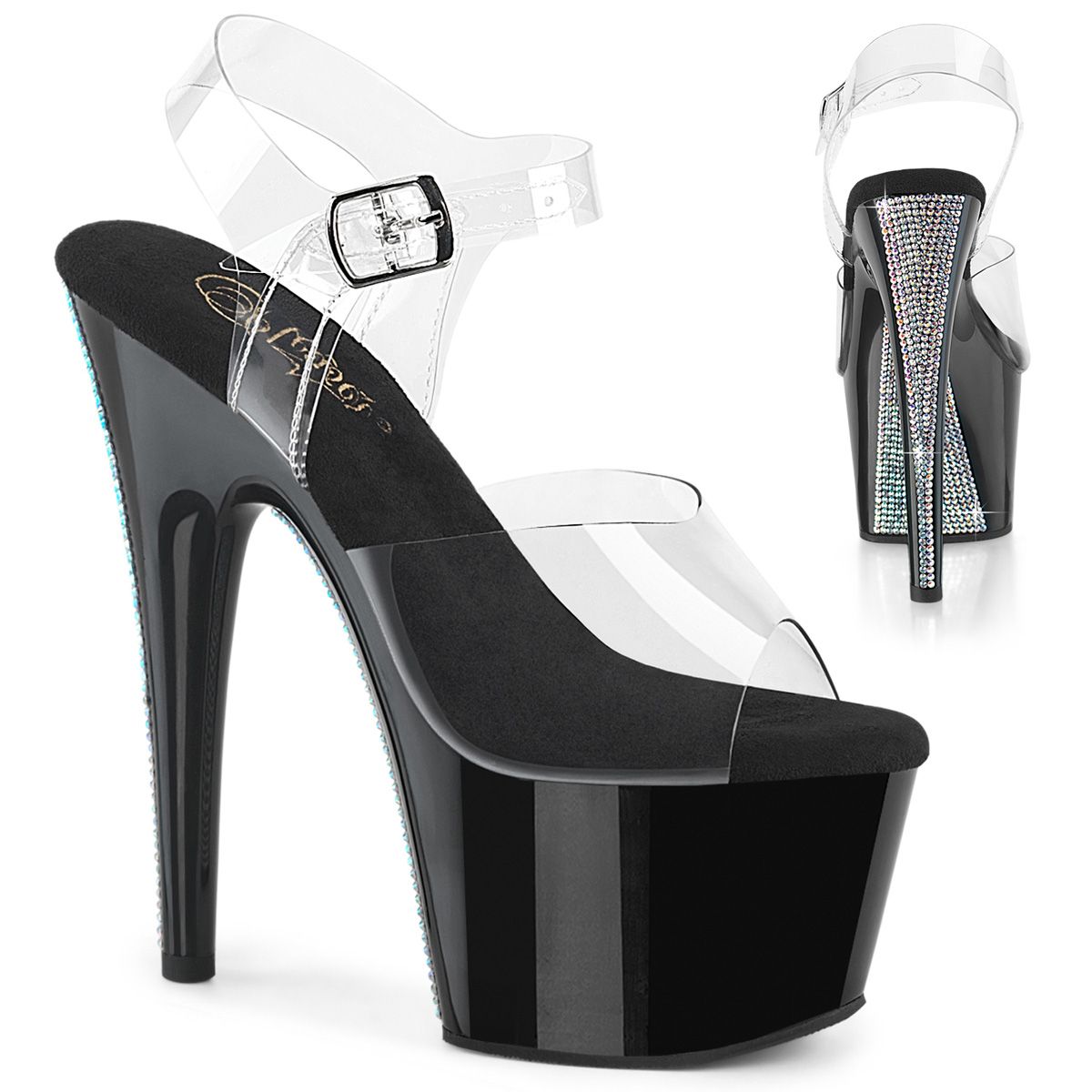 Pleaser ADORE-708CRS-2 ADO708CRS-2/C/B-SRS Sandali con Cinturino  Tacco Altissimo 17 Plateau 7.0 Nero ADO708CRS-2/C/B-SRS
