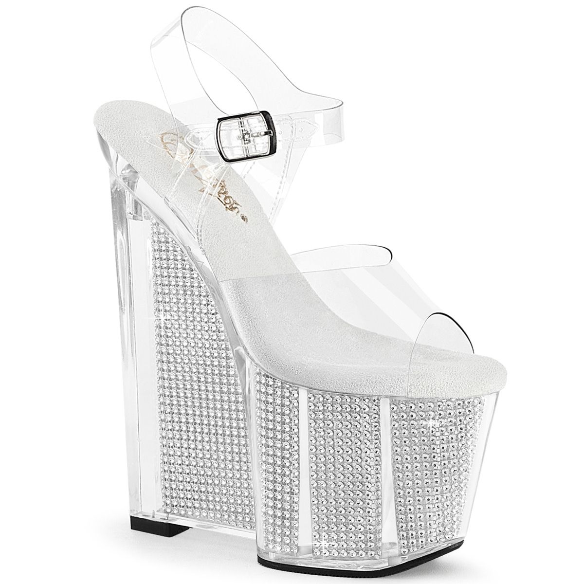 Pleaser AMAZE-808SRS AMA808SRS/C/S Sandali con Cinturino  Tacco Altissimo 20 Plateau 9.0 Argento AMA808SRS/C/S