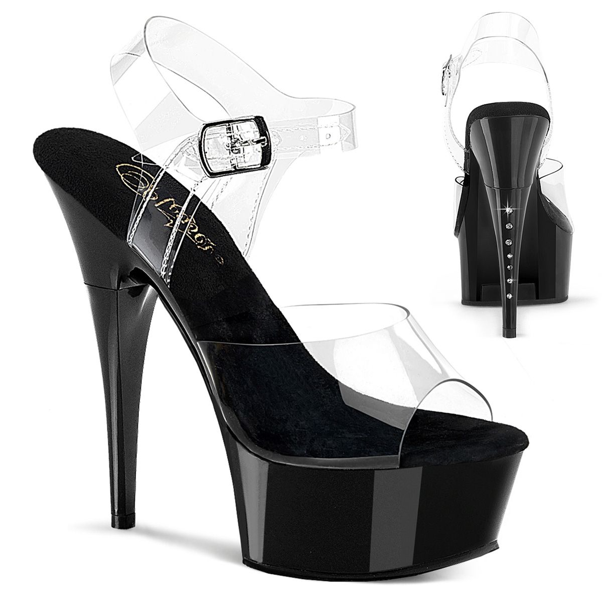 Pleaser CAPTIVA-608 CAP608/C/B Sandali con Cinturino  Tacco Altissimo 15 Plateau 4.4 Nero CAP608/C/B