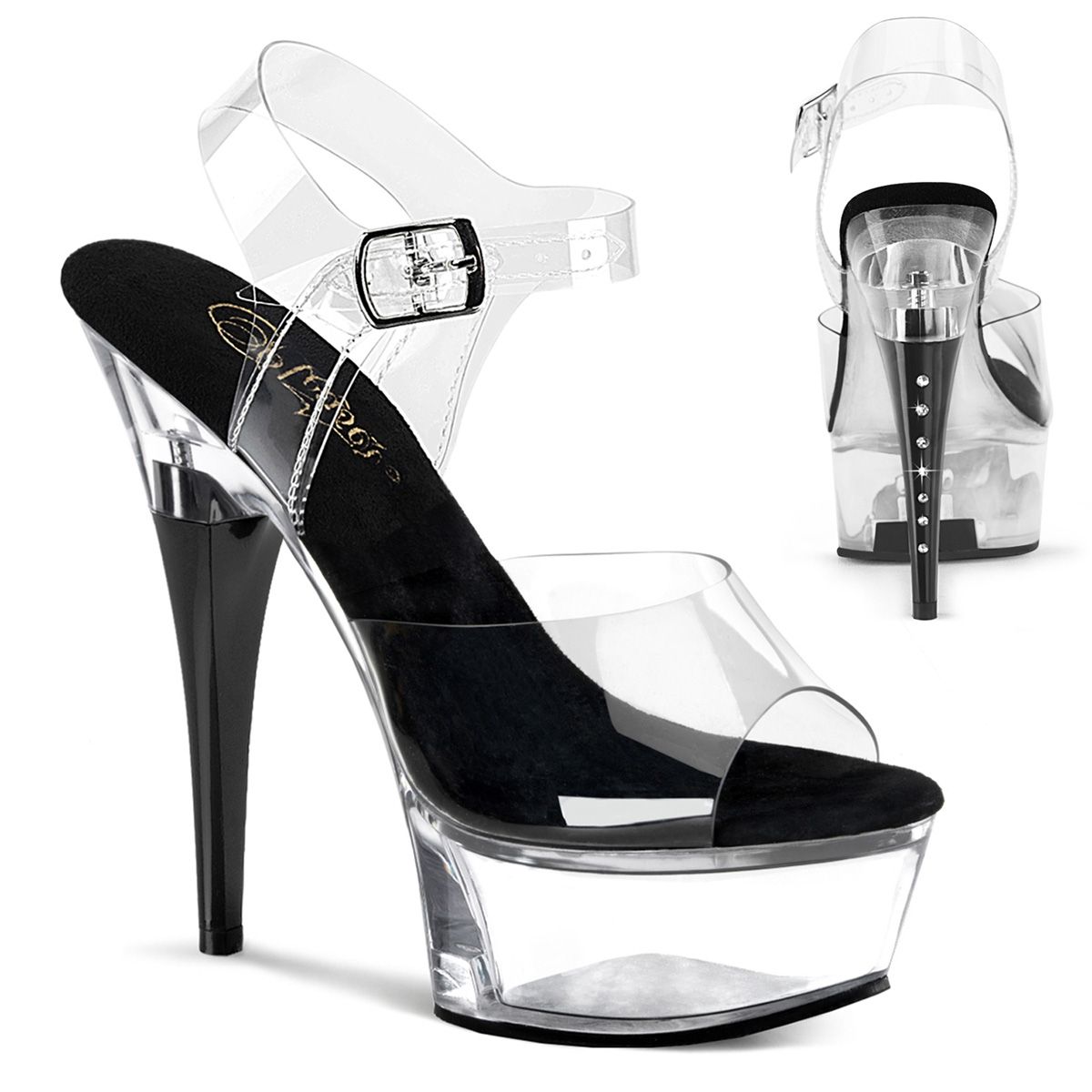 Pleaser CAPTIVA-608 CAP608/C-B/C Sandali con Cinturino  Tacco Altissimo 15 Plateau 4.4 Nero CAP608/C-B/C