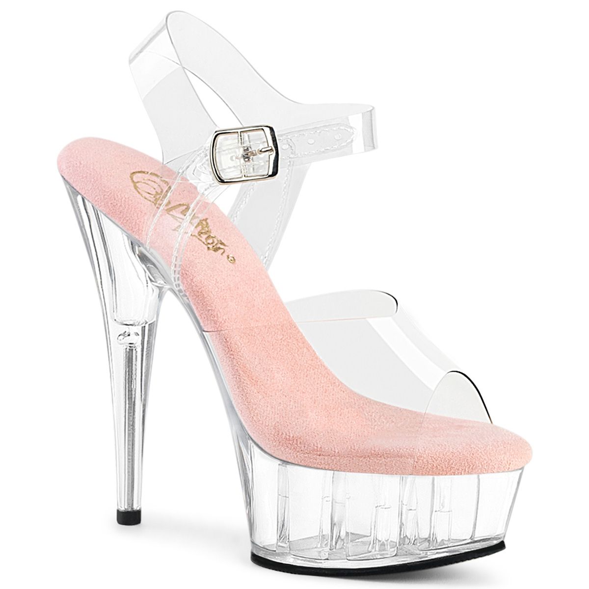 Pleaser DELIGHT-608 DEL608/C-BP/C Sandali con Cinturino  Tacco Altissimo 15 Plateau 4.5 Trasparente DEL608/C-BP/C