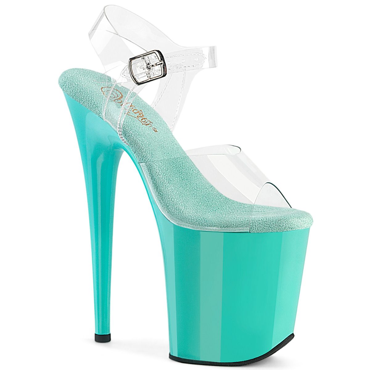 Pleaser FLAMINGO-808 FLAM808/C/AQ Sandali con Cinturino  Tacco Altissimo 20 Plateau 10.0 Trasparente FLAM808/C/AQ