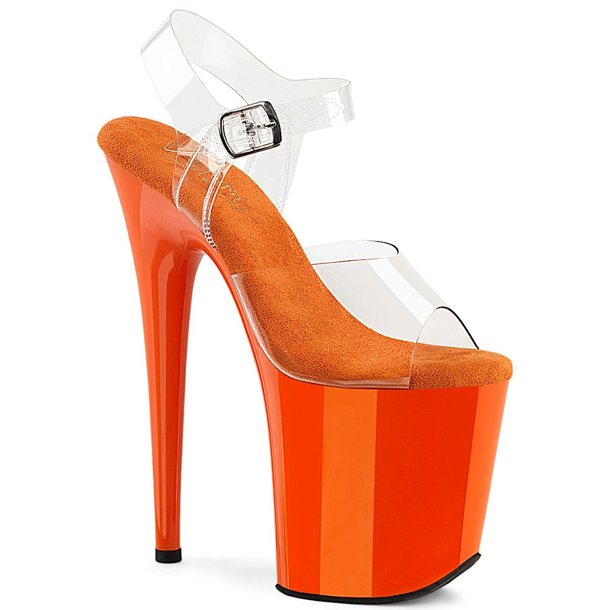 Pleaser FLAMINGO-808 FLAM808/C/OG Sandali con Cinturino  Tacco Altissimo 20 Plateau 10.0 Trasparente FLAM808/C/OG