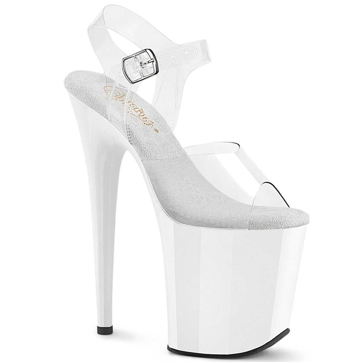 Pleaser FLAMINGO-808 FLAM808/C/W Sandali con Cinturino  Tacco Altissimo 20 Plateau 10.0 Trasparente FLAM808/C/W