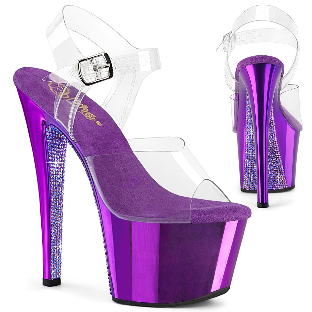 Pleaser SKY-308CHRS SKY308CHRS/C/PPCH-RS Sandali con Cinturino  Tacco Altissimo 17 Plateau 7.0 Viola SKY308CHRS/C/PPCH-RS