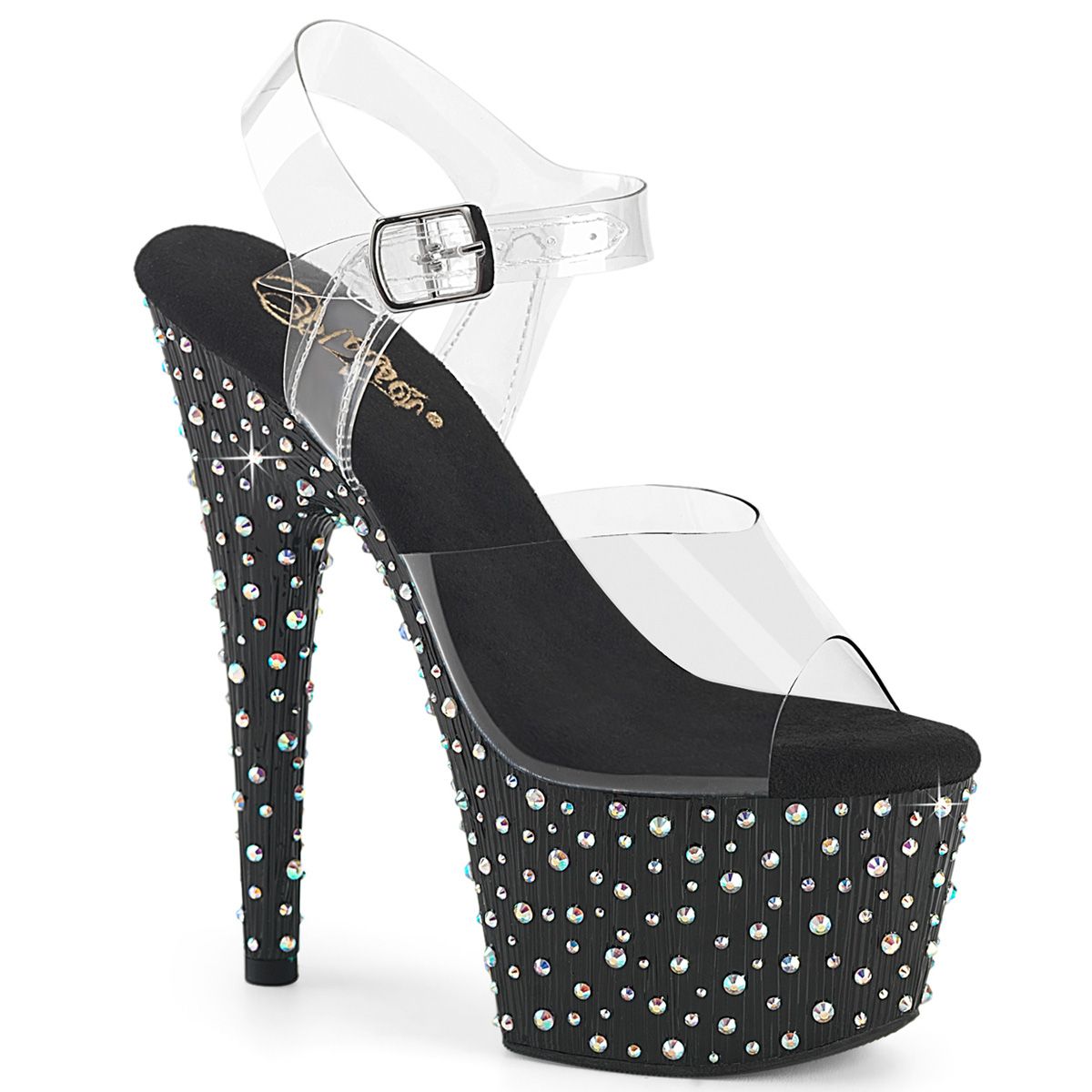 Pleaser STARDANCE-708 STDANCE708/C/B-SRS Sandali con Cinturino  Tacco Altissimo 17 Plateau 7.0 Nero STDANCE708/C/B-SRS