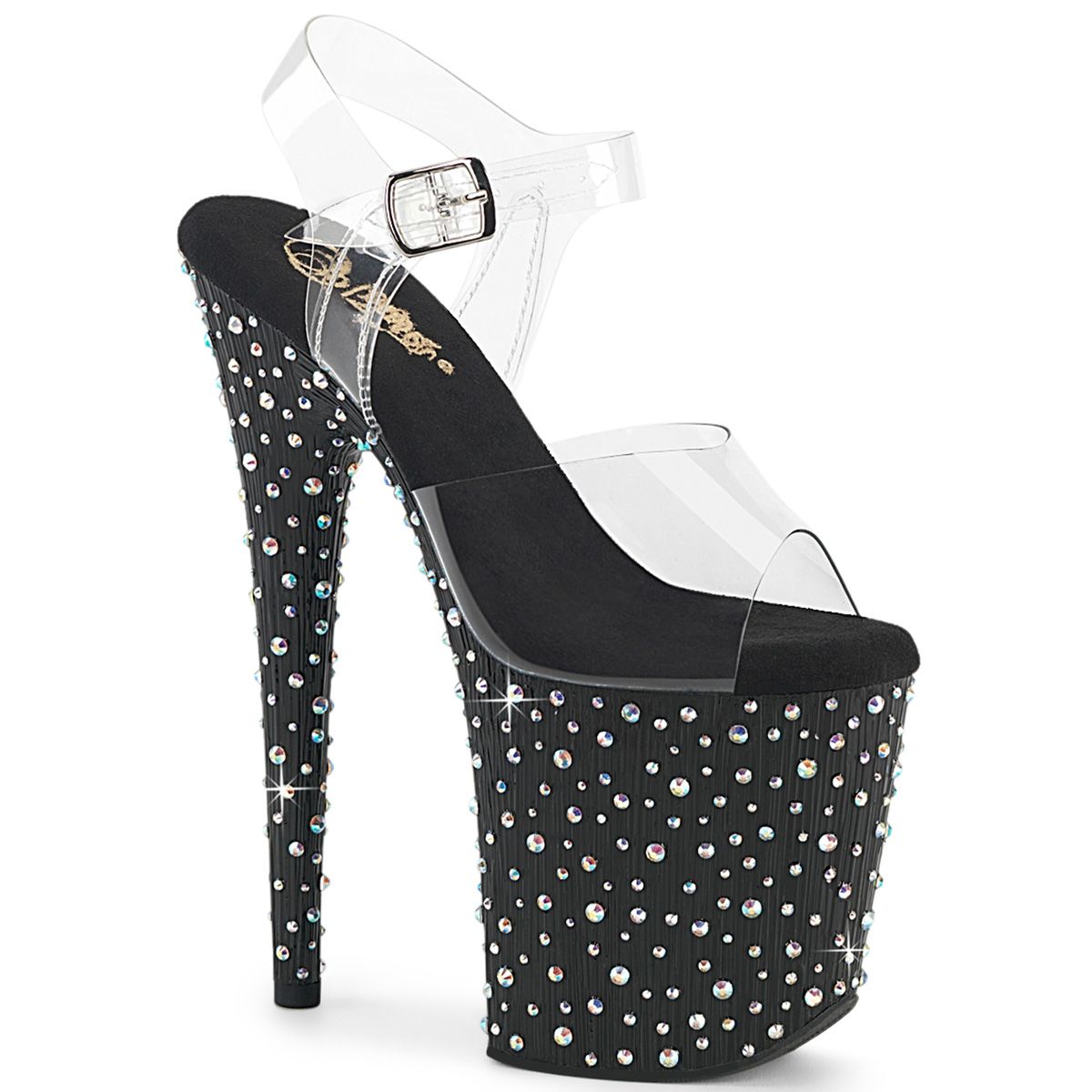 Pleaser STARDANCE-808 STDANCE808/C/B-SRS Sandali con Cinturino  Tacco Altissimo 20 Plateau 10.0 Nero STDANCE808/C/B-SRS