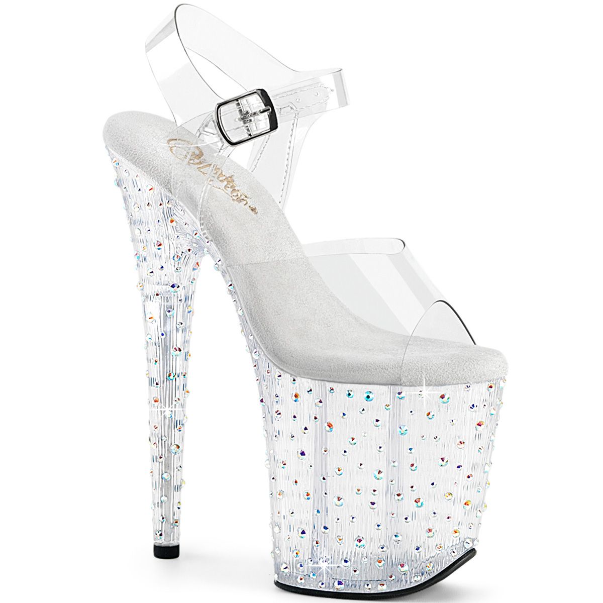Pleaser STARDANCE-808 STDANCE808/C/C-SRS Sandali con Cinturino  Tacco Altissimo 20 Plateau 10.0 Argento STDANCE808/C/C-SRS