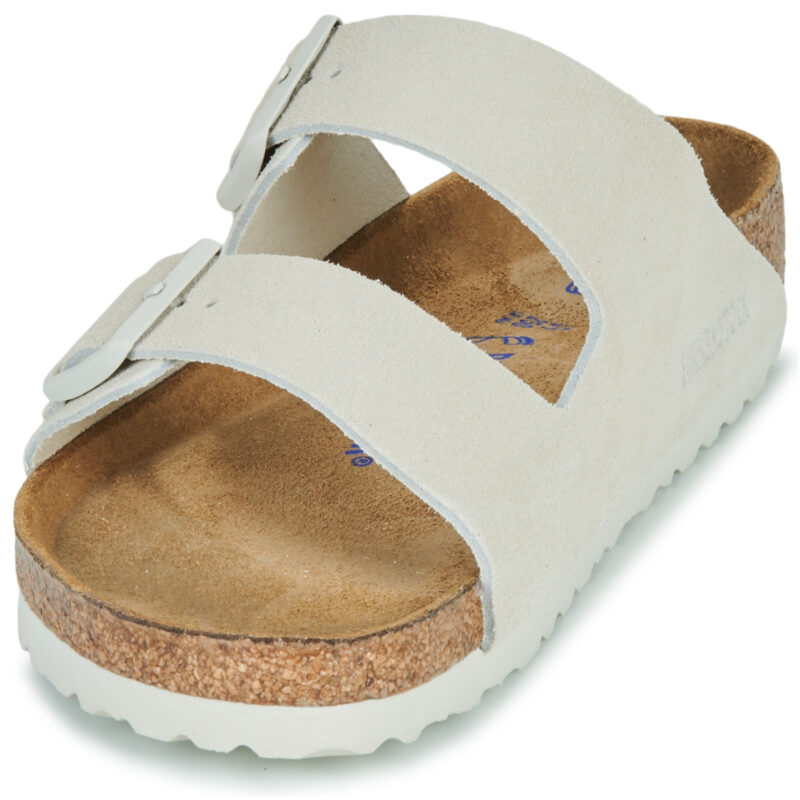 Chaussons femme BIRKENSTOCK Arizona &agrave; semelle souple en daim / Antique / Blanc / Blanc classique - Pointure 3