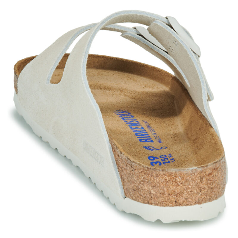 Chaussons femme BIRKENSTOCK Arizona &agrave; semelle souple en daim / Antique / Blanc / Blanc classique - Pointure 5