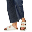 Chaussons femme BIRKENSTOCK Arizona &agrave; semelle souple en daim / Antique / Blanc / Blanc classique - Pointure 8