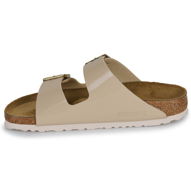 Chaussons femme BIRKENSTOCK Arizona Birko-flor / Vernis / Sable / Beige &eacute;troit - Pointure 4