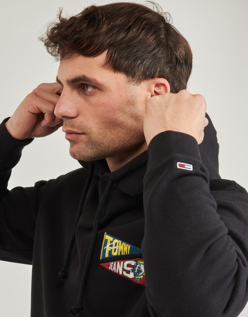 Felpe con cappuccio Tommy Jeans TJM REG UNI FLAG TIGER HOODIE Nero Felpe con cappuccio Uomo - 5