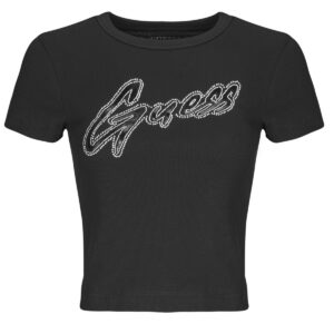 T-shirt  Guess  RIB LOGO  Nero -  T-shirt maniche corte Donna