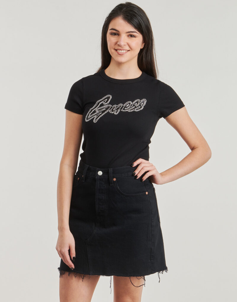 T-shirt Guess RIB LOGO Nero T-shirt maniche corte Donna - 2