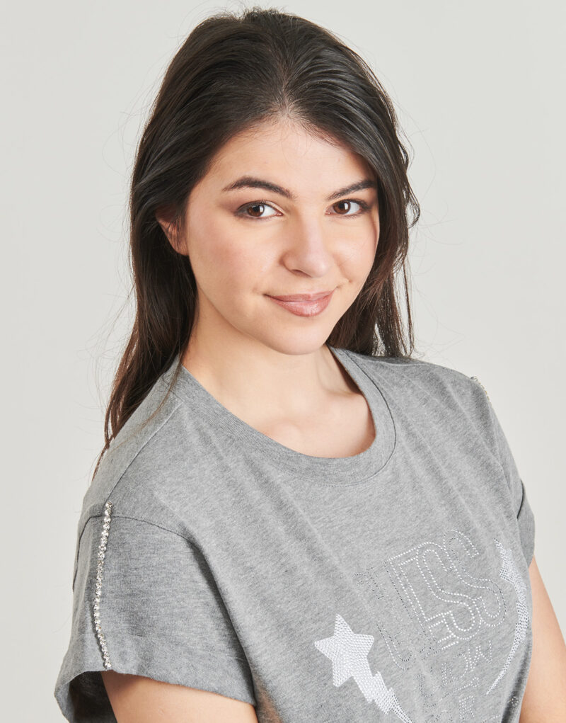 T-shirt Guess T-shirt &agrave; manches courtes SLEEVES STRASS gris pour femme - 5