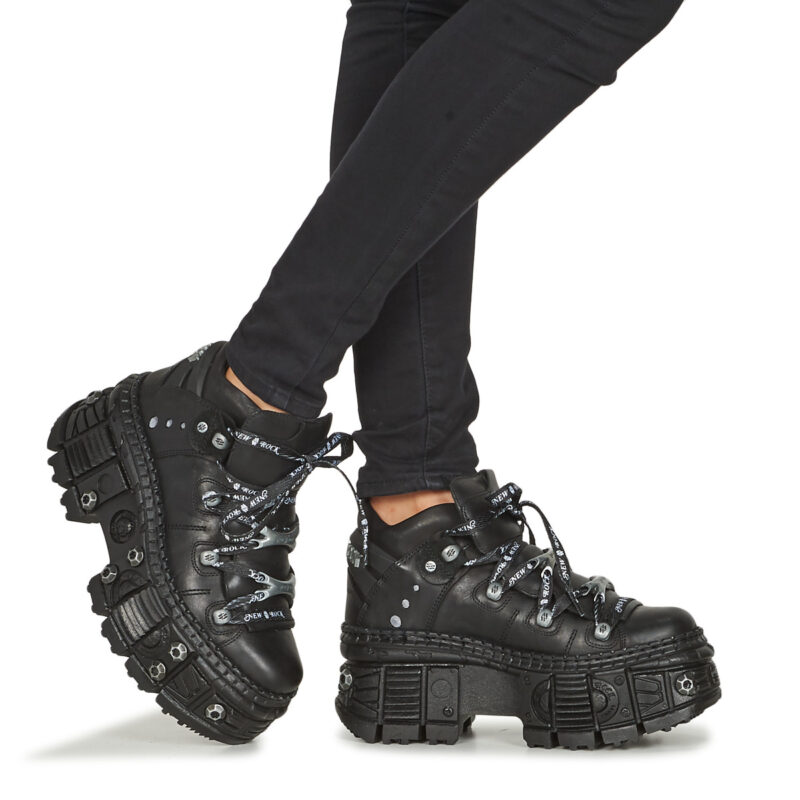 New Rock WALL CRUST Nero Derby Donna - 8