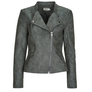 Giacca in pelle  Only  ONLAVA  Grigio -   Giacche in pelle Donna