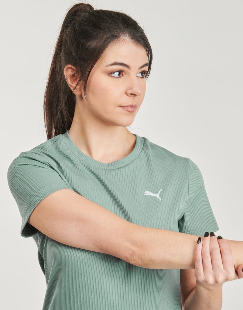 T-shirt Puma ESS ELEVATED RIB TEE Verde T-shirt maniche corte Donna - 5