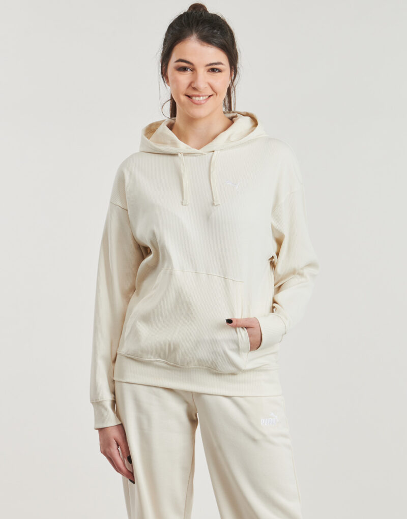 Felpe con cappuccio Puma ESS ELEVATED RIB HOODIE Beige Felpe con cappuccio Donna - 2