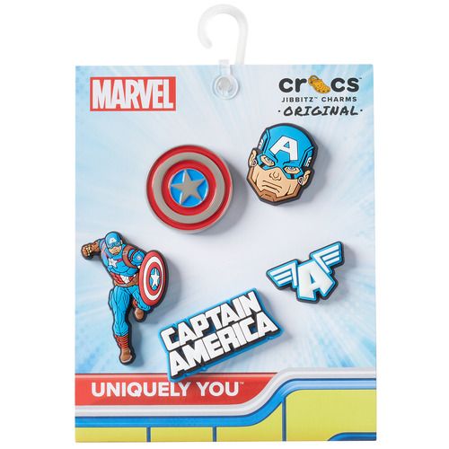 Accessori scarpe uomo Crocs Captain America 5Pck multicolore, design unico e originale, ideale per gli amanti del supereroe. Ottimo comfort e stile per ogni occasione. Acquista ora le Crocs Captain America per un look casual e alla moda.