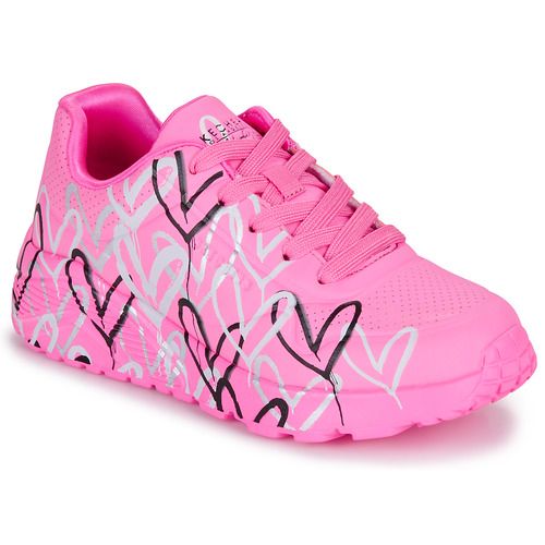 Scarpe bambina ragazza Skechers JGOLDCROWN: UNO LITE - METALLIC LOVE rosa, eleganti e alla moda, perfette per le giovani trendsetter. Realizzate in materiale leggero e traspirante, queste scarpe offrono comfort e stile in ogni occasione. Ideali per attività quotidiane e giochi, rappresentano una scelta vincente per ogni guardaroba.