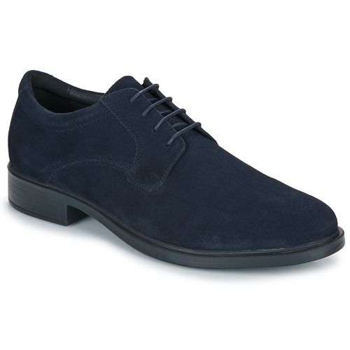 Scarpe Geox U GLADWIN Marine Derby Uomo in pelle blu scuro, eleganti e confortevoli, perfette per ogni occasione. Sneakers dal design moderno, con traspirabilità della tecnologia Geox, per il massimo del comfort. Ideali per un look casual e raffinato.