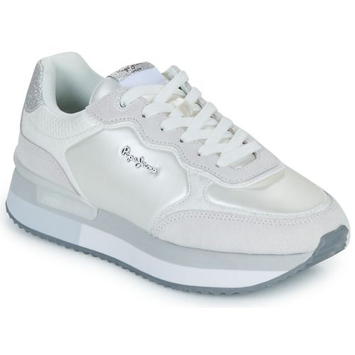 Sneakers basse Donna Pepe Jeans RUSPER SHINE in pelle bianca con dettagli metallici, design elegante e moderno, perfette per un look casual-chic. Ideali per ogni occasione, queste sneakers offrono comfort e stile, ottime per arricchire il guardaroba femminile.