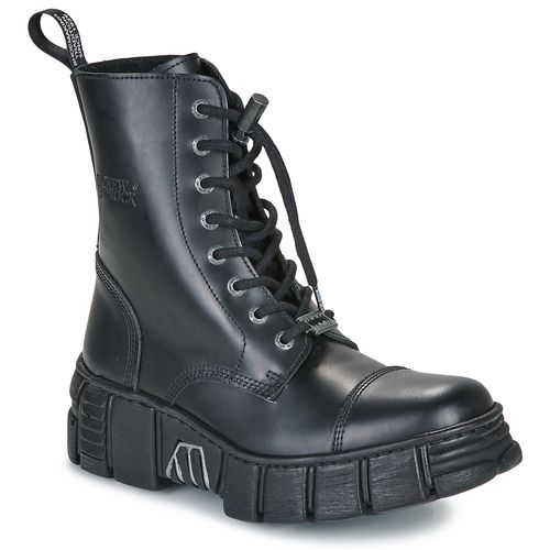 Stivaletti Donna New Rock WALL Nero, eleganti e di alta qualità, in pelle nera con design contemporaneo. Ideali per look casual e formali, questi stivaletti offrono comfort e stile, perfetti per ogni occasione. Scarpe di moda imperdibili per chi cerca un tocco di classe.
