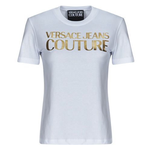 T-shirt bianca da donna Versace Jeans Couture 78HAHT01, maniche corte, stile elegante e moderno, ideale per outfit casual e raffinati. Acquista ora per un look alla moda e originale.