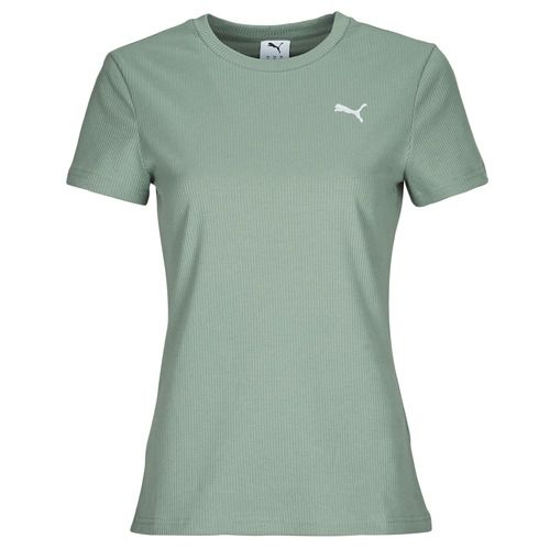 T-shirt Puma ESS ELEVATED RIB TEE Verde, maniche corte, ideale per donne alla moda. Design elegante e versatile, perfetta per ogni occasione. Realizzata con materiali di alta qualità per garantire comfort e stile. Aggiungi un tocco di freschezza al tuo guardaroba con questa T-shirt must-have.