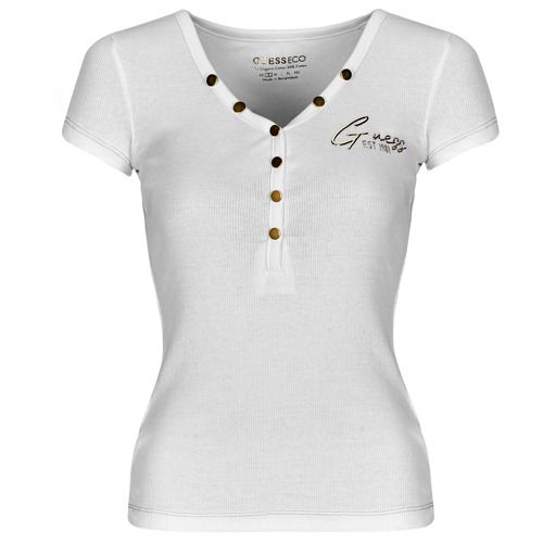 T-shirt Guess HENLEY OLYMPIA Bianco elegante per donna, maniche corte, perfetta per outfit estivi. Realizzata in cotone di alta qualità, offre comfort e stile. Ideale per look casual o per occasioni speciali. Acquista la T-shirt Guess HENLEY OLYMPIA Bianco e arricchisci il tuo guardaroba con un capo versatile e alla moda.