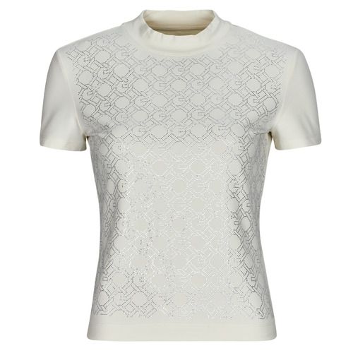T-shirt Guess MOCK NECJK ALL OVER LOGO Bianco per donna con maniche corte, perfetta per un look casual e di tendenza. Design moderno con logo distintivo, ideale per completare il tuo outfit estivo. Disponibile in diverse taglie, questa t-shirt è un must-have per ogni guardaroba femminile. Acquista ora e aggiungi un tocco di stile alla tua collezione!